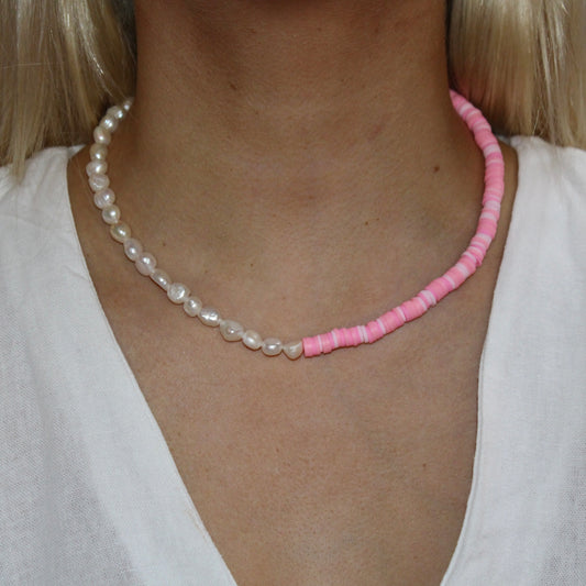 Pink Half & Half Bead Necklace